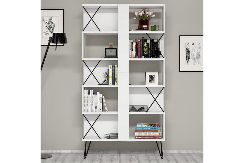 Hovdane Skrivbord 120 cm med Förvaring + 2 Bokhyllor - Vit - Möbler - Bord & matgrupp - Kontorsbord - Skrivbord