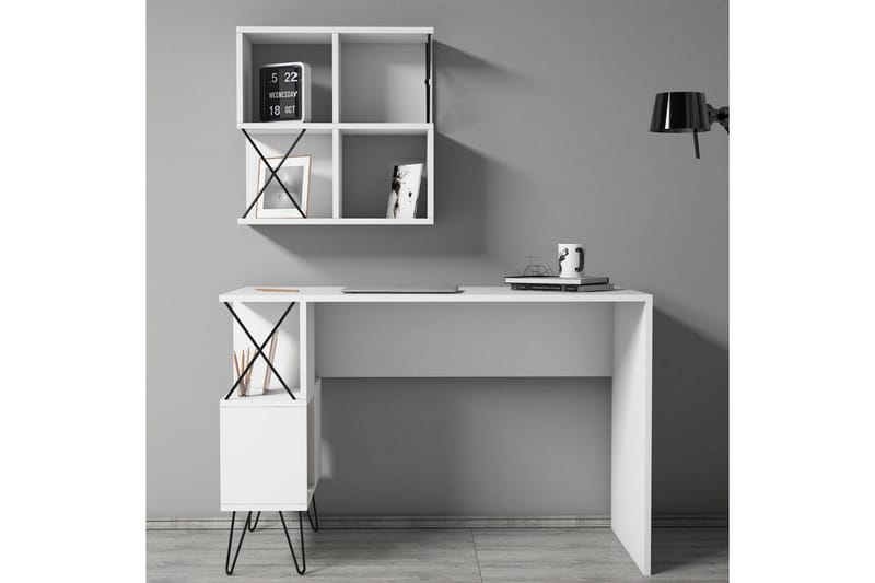 Hovdane Skrivbord 120 cm med Förvaring + 2 Bokhyllor - Vit - Möbler - Bord & matgrupp - Kontorsbord - Skrivbord