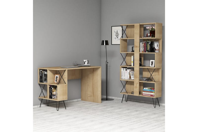Hovdane Skrivbord 120 cm med Förvaring Hylla + Bokhylla - Brun/Ek - Möbler - Bord & matgrupp - Kontorsbord - Skrivbord