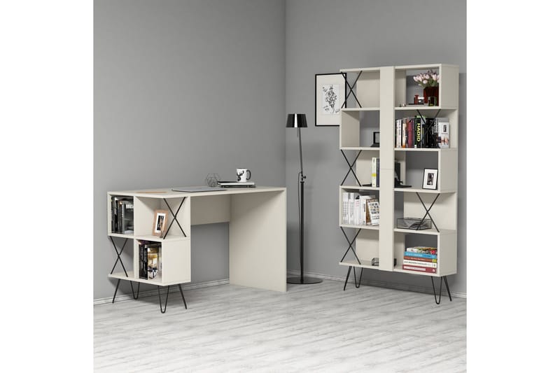 Hovdane Skrivbord 120 cm med Förvaring Hylla + Bokhylla, Extra vit/Svart