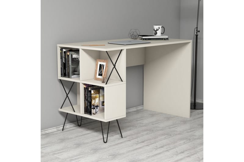 Hovdane Skrivbord 120 cm med Förvaring Hylla + Bokhylla - Extra vit/Svart - Möbler - Bord & matgrupp - Kontorsbord - Skrivbord