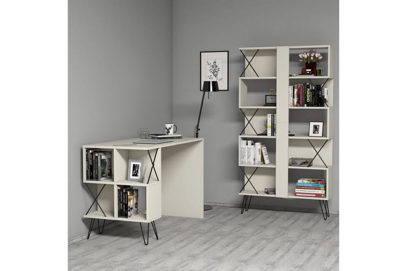 Hovdane Skrivbord 120 cm med Förvaring Hylla + Bokhylla - Extra vit/Svart - Möbler - Bord & matgrupp - Kontorsbord - Skrivbord