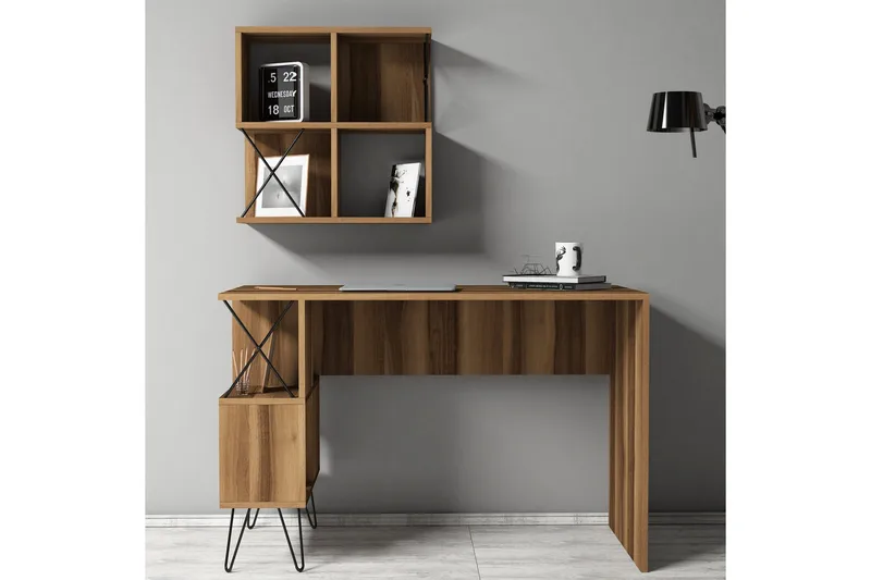 Hovdane Skrivbord 120 cm med Förvaring Hylla + Bokhylla Lite - Brun/Svart - Möbler - Bord & matgrupp - Kontorsbord - Skrivbord
