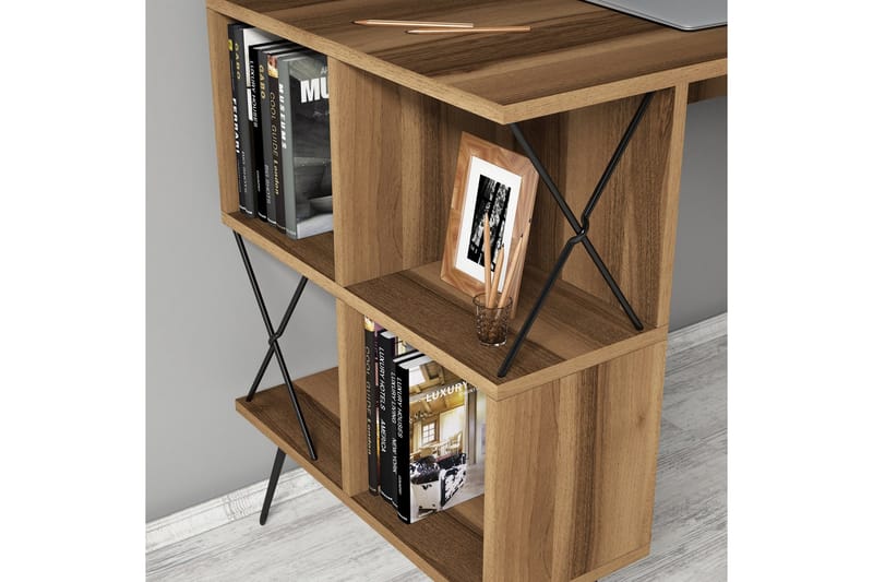 Hovdane Skrivbord 120 cm med Förvaring Hylla + Bokhylla Lite - Brun/Svart - Möbler - Bord & matgrupp - Kontorsbord - Skrivbord