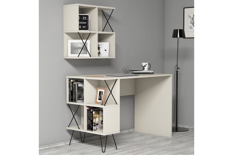 Hovdane Skrivbord 120 cm med Förvaring Hylla + Bokhylla Lite - Krämvit/Svart - Möbler - Bord & matgrupp - Kontorsbord - Skrivbord