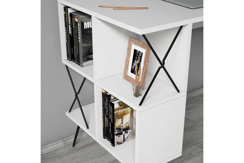 Hovdane Skrivbord 120 cm med Förvaring Hylla + Bokhylla Lite - Vit/Svart - Möbler - Bord & matgrupp - Kontorsbord - Skrivbord