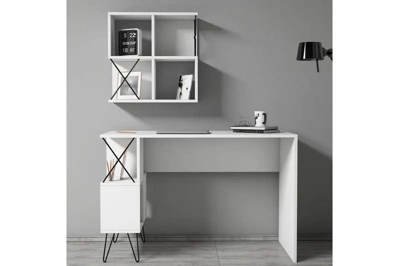 Hovdane Skrivbord 120 cm med Förvaring Hylla + Bokhylla Lite - Vit/Svart - Möbler - Bord & matgrupp - Kontorsbord - Skrivbord