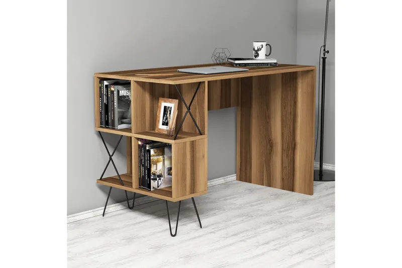 Hovdane Skrivbord 120 cm med Förvaring Hylla + Bokhylla - Svart/Ek/Brun - Möbler - Bord & matgrupp - Kontorsbord - Skrivbord