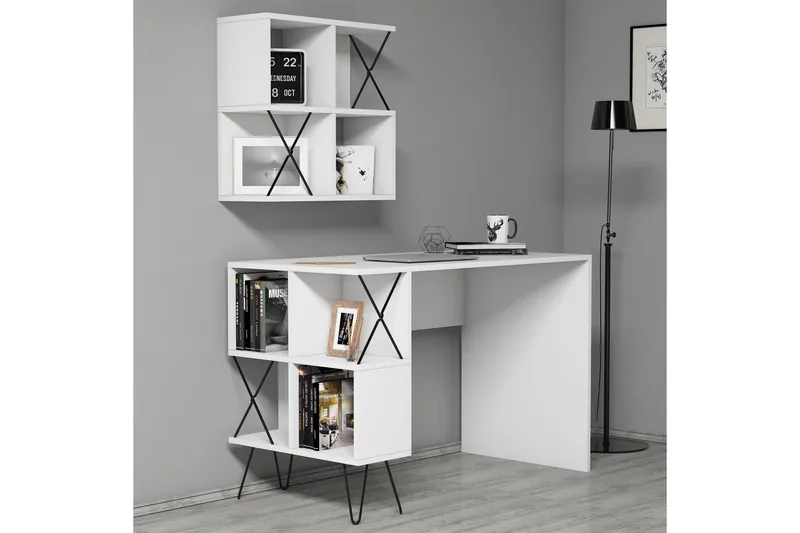 Hovdane Skrivbord 120 cm med Förvaring Hylla + Bokhylla Lite - Vit/Svart - Möbler - Bord & matgrupp - Kontorsbord - Skrivbord