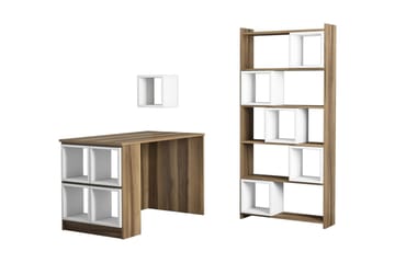 Hovdane Skrivbord 120 cm med Förvaring Hylla+Vägghylla+Bokhy - Brun/Vit - Möbler - Bord & matgrupp - Kontorsbord - Skrivbord