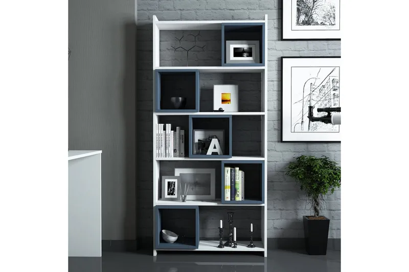 Hovdane Skrivbord 120 cm med Förvaring + Vägghylla +, Vit/Blå