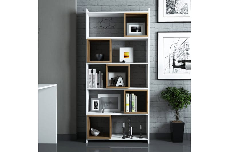 Hovdane Skrivbord 120 cm med Förvaring + Vägghylla + - Vit/Brun - Möbler - Bord & matgrupp - Kontorsbord - Skrivbord