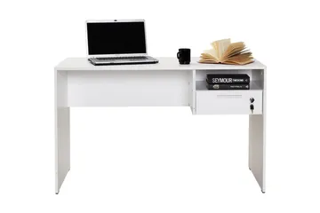 Irbene Skrivbord 120 cm med Förvaring Hyllor + Låsbar Låda - Vit - Möbler - Bord & matgrupp - Kontorsbord - Skrivbord