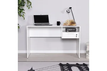 Irbene Skrivbord 120 cm med Förvaring Hyllor + Låsbar Låda - Vit - Möbler - Bord & matgrupp - Kontorsbord - Skrivbord