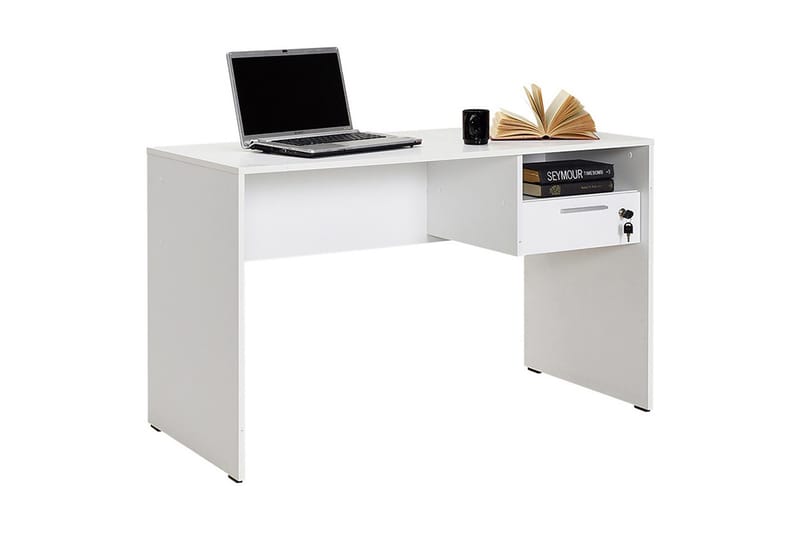 Irbene Skrivbord 120 cm med Förvaring Hyllor + Låsbar Låda - Vit - Möbler - Bord & matgrupp - Kontorsbord - Skrivbord