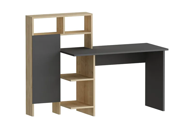 Irbene Skrivbord 135 cm med Förvaring Hyllor + Skåp, Antracit/Natur