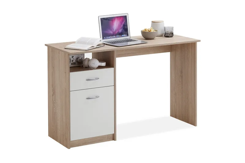 Jackson Skrivbord 123 cm med Förvaring Hylla + Låda + Skåp - Vit/Trä - Möbler - Bord & matgrupp - Kontorsbord - Skrivbord