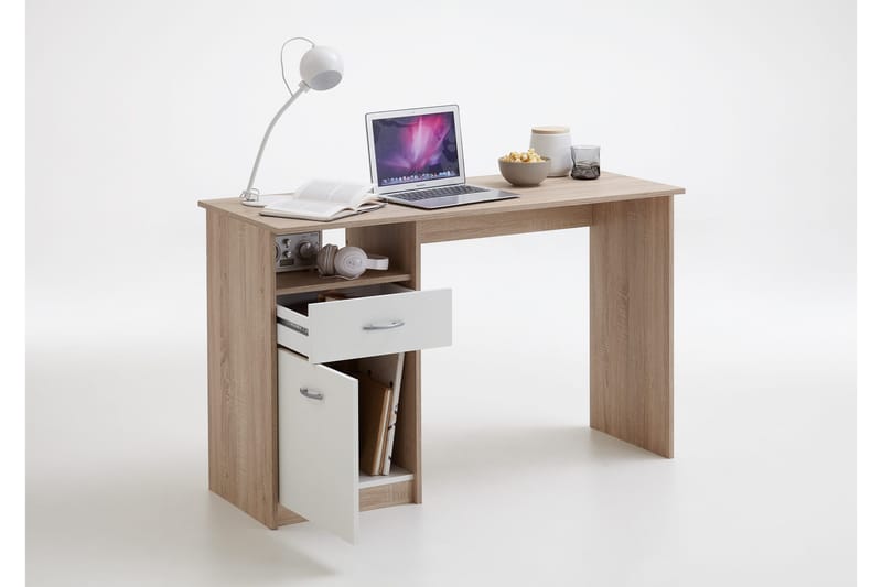 Jackson Skrivbord 123 cm med Förvaring Hylla + Låda + Skåp - Vit/Trä - Möbler - Bord & matgrupp - Kontorsbord - Skrivbord