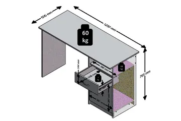 Jackson Skrivbord 123 cm med Förvaring Låda + Skåp + Hylla - Betonggrå/Vit - Möbler - Bord & matgrupp - Kontorsbord - Skrivbord