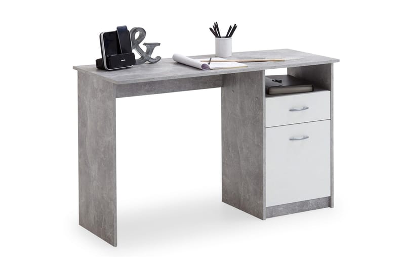 Jackson Skrivbord 123 cm med Förvaring Låda + Skåp + Hylla - Betonggrå/Vit - Möbler - Bord & matgrupp - Kontorsbord - Skrivbord
