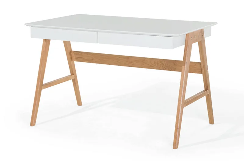 Jahnyia Skrivbord 120 cm med Förvaring 2 Lådor - Vit/Ek - Möbler - Bord & matgrupp - Kontorsbord - Skrivbord