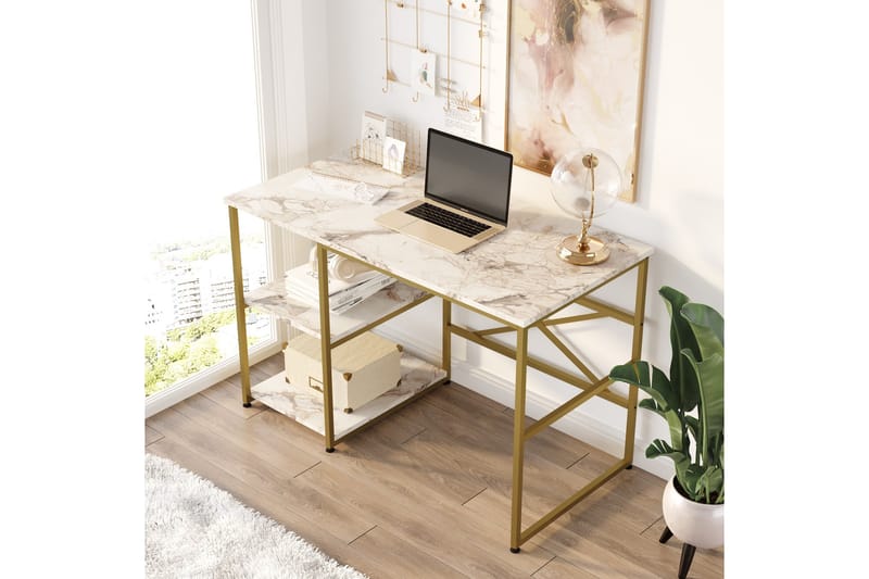 Skrivbord Juna 120x60 cm Vit/Guld - Hanah Home - Skrivbord - Datorbord