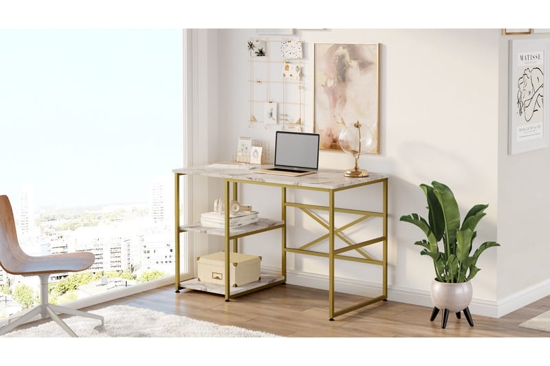 Skrivbord Juna 120x60 cm Vit/Guld - Hanah Home - Skrivbord - Datorbord