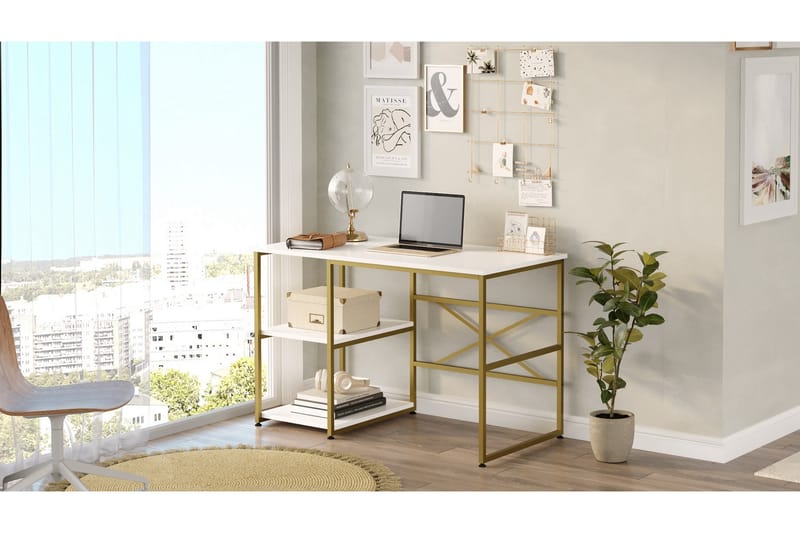 Skrivbord Juna 120x60 cm Vit/Guld - Hanah Home - Skrivbord - Datorbord