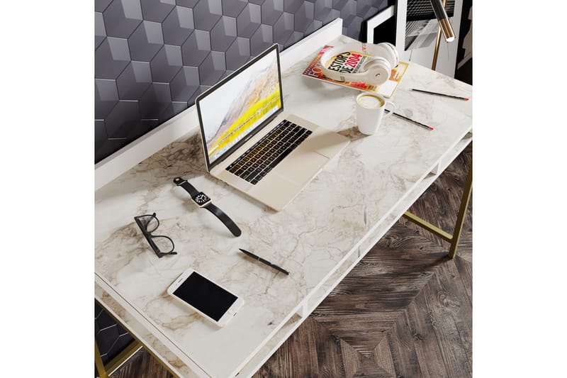 Skrivbord Kerkejaure 120 cm med Förvaring 3 Hyllor - Guld - Skrivbord - Datorbord