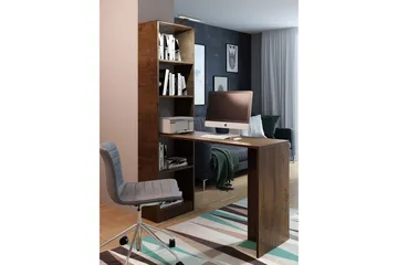 Kylien Skrivbord 125 cm LED-belysning Förvaring Bokhylla Vit - Mörk Ask - Möbler - Bord & matgrupp - Kontorsbord - Skrivbord