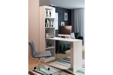 Kylien Skrivbord 125 cm LED-belysning Förvaring Bokhylla Vit - Vit - Möbler - Bord & matgrupp - Kontorsbord - Skrivbord