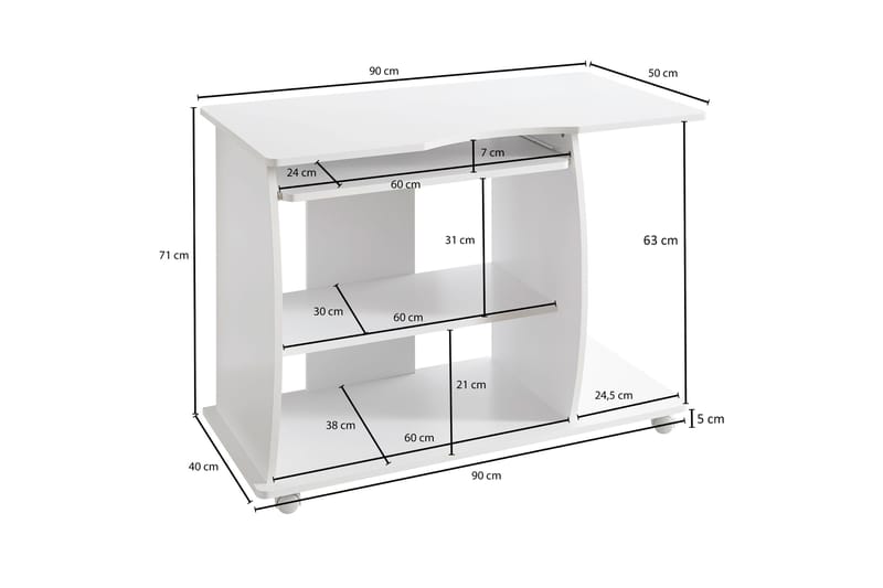 Lamesteer Skrivbord 90 cm med Förvaring Hyllor på Hjul - Vit - Möbler - Bord & matgrupp - Kontorsbord - Skrivbord