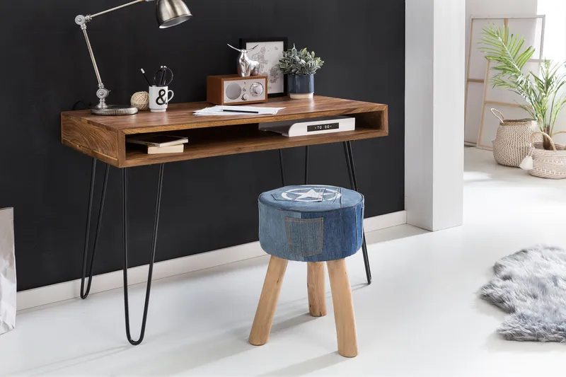 Langner Skrivbord 110 cm med Förvaring Hylla - Massivt Trä/Svart - Möbler - Bord & matgrupp - Kontorsbord - Skrivbord