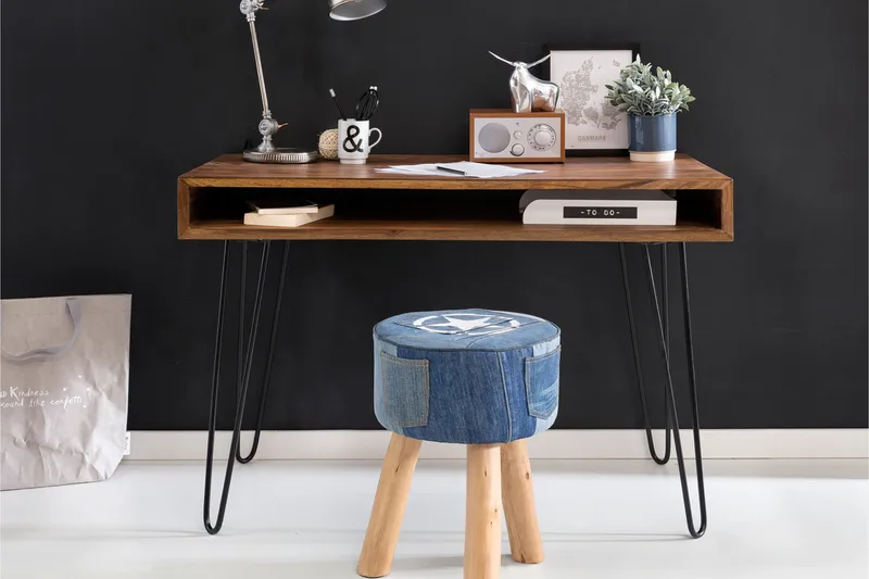 Langner Skrivbord 110 cm med Förvaring Hylla - Massivt Trä/Svart - Möbler - Bord & matgrupp - Kontorsbord - Skrivbord