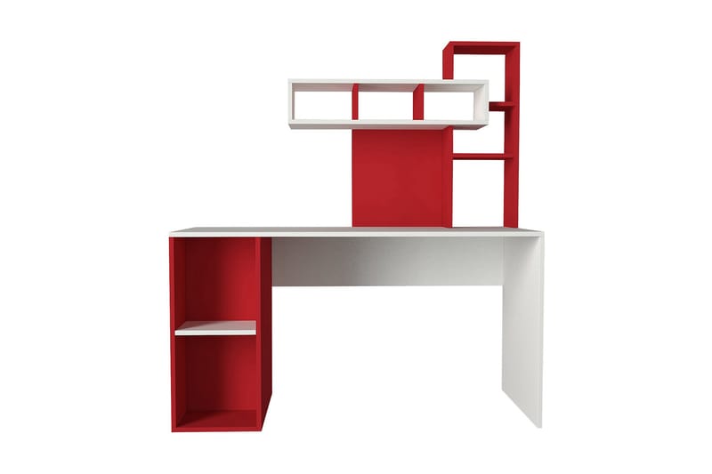 Skrivbord Lundskog 140 cm med Förvaring Hyllor - Vit/Röd - Skrivbord - Datorbord