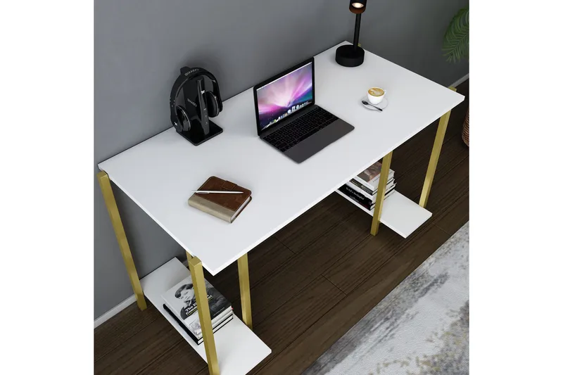 Malem Skrivbord 60x73,8x125,2 cm med förvaring - Guld/Vit - Möbler - Bord & matgrupp - Kontorsbord - Skrivbord