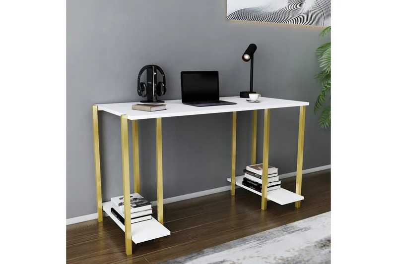 Malem Skrivbord 60x73,8x125,2 cm med förvaring - Guld/Vit - Möbler - Bord & matgrupp - Kontorsbord - Skrivbord