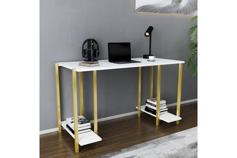 Malem Skrivbord 60x73,8x125,2 cm med förvaring - Guld/Vit - Möbler - Bord & matgrupp - Kontorsbord - Skrivbord