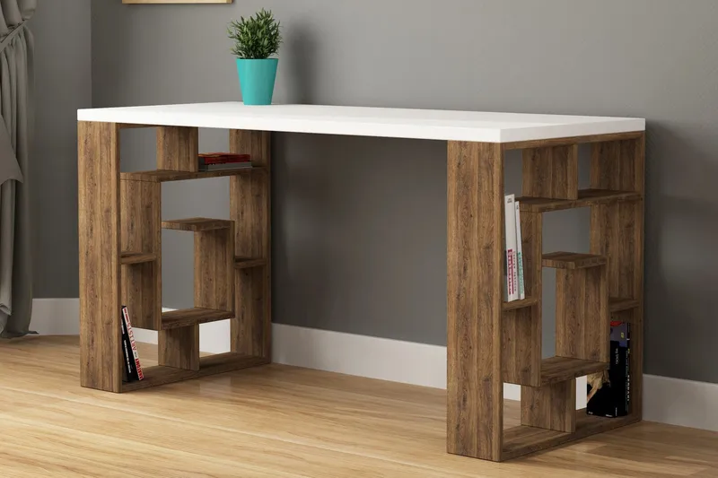 Mazell Skrivbord 140 cm med Förvaring Hyllor - Brun/Vit - Möbler - Bord & matgrupp - Kontorsbord - Skrivbord