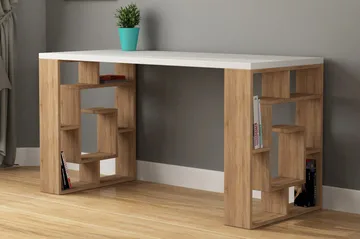 Mazell Skrivbord 140 cm med Förvaring Hyllor - Vit/Brun - Möbler - Bord & matgrupp - Kontorsbord - Skrivbord