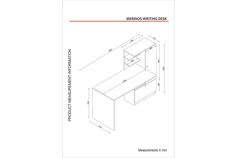 Merinoz Skrivbord 150 cm med Förvaring Hyllor + Låda + Skåp - Vit/Valnötsbrun - Möbler - Bord & matgrupp - Kontorsbord - Skrivbord