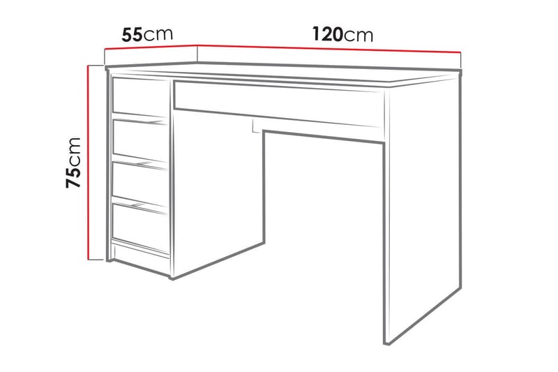 Moon Skrivbord 120 cm med Förvaring 5 Lådor - Vit/Vit Högglans - Möbler - Bord & matgrupp - Kontorsbord - Skrivbord