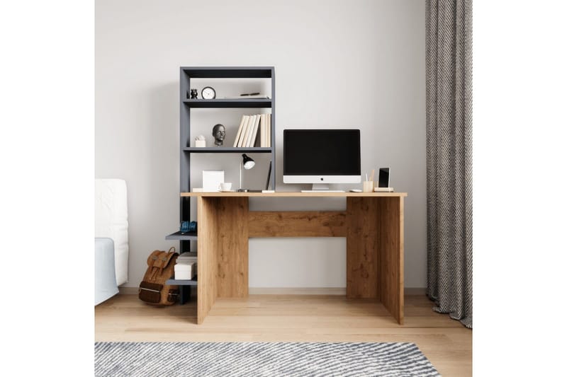 Skrivbord och bokhylla Sorav Ek / antracit - Ek / antracit - Möbler - Bord & matgrupp - Kontorsbord - Skrivbord