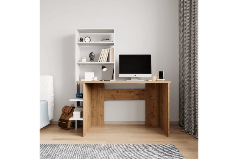 Skrivbord och bokhylla Sorav Ek / Vit - Ek / Vit - Möbler - Bord & matgrupp - Kontorsbord - Skrivbord