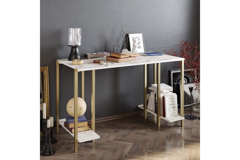 Pinnarp Skrivbord 125 cm med Förvaring 2 Hyllor Marmormönste - Grå - Möbler - Bord & matgrupp - Kontorsbord - Skrivbord