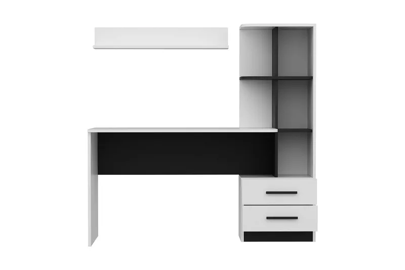 Puijas Skrivbord 120 cm med Förvaring Låda + Hyllor + Vägghy - Vit/Svart - Möbler - Bord & matgrupp - Kontorsbord - Skrivbord