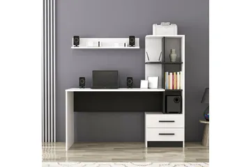 Puijas Skrivbord 120 cm med Förvaring Låda + Hyllor + Vägghy - Vit/Svart - Möbler - Bord & matgrupp - Kontorsbord - Skrivbord