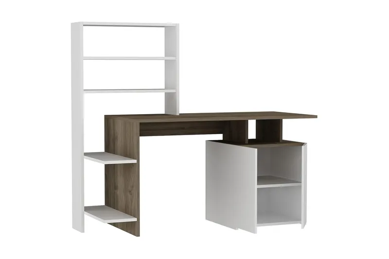 Raymer Skrivbord 146 cm med Förvaring Hyllor + Skåp - Valnötsbrun/Vit - Möbler - Bord & matgrupp - Kontorsbord - Skrivbord
