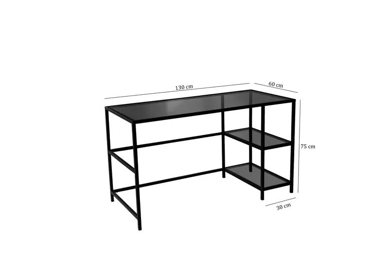 Sabani Skrivbord 130 cm med Förvaring 2 Hyllor - Glas/Rökfärgad/Svart - Möbler - Bord & matgrupp - Kontorsbord - Skrivbord