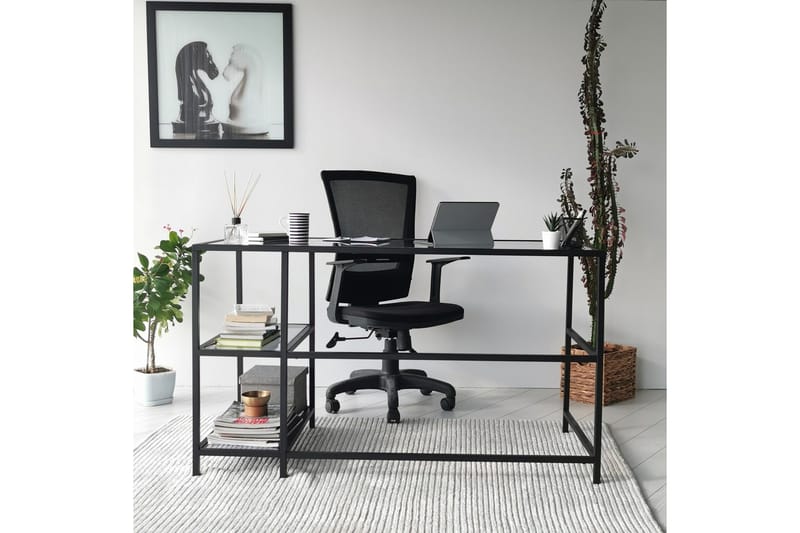 Sabani Skrivbord 130 cm med Förvaring 2 Hyllor - Glas/Rökfärgad/Svart - Möbler - Bord & matgrupp - Kontorsbord - Skrivbord